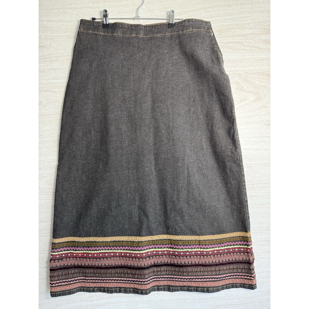 Denim & Co charcoal gray wool blend lined pencil skirt Embroidered Fringe Hem 10